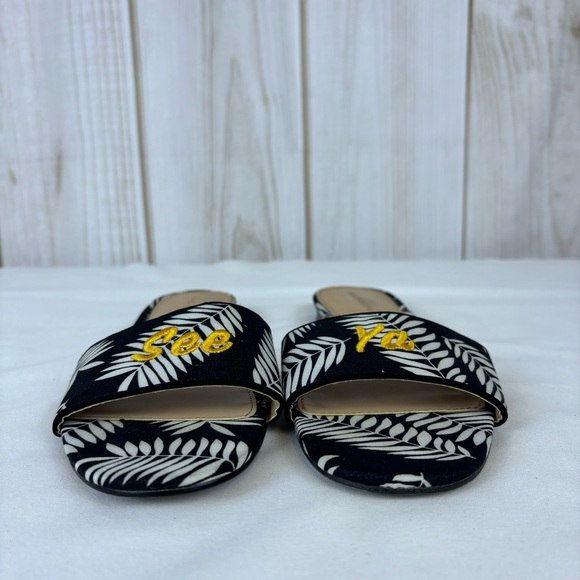Who What Where See Ya Sloane Sandals Black White Gold Palm Slip-on Slide Size 6 - Picture 5 of 9